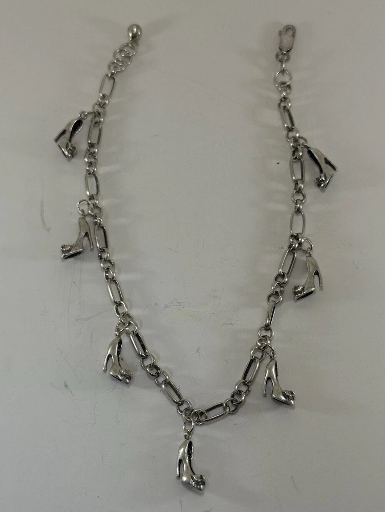 Sterling Silver High Heel Charm Anklet 10 Inches 11g