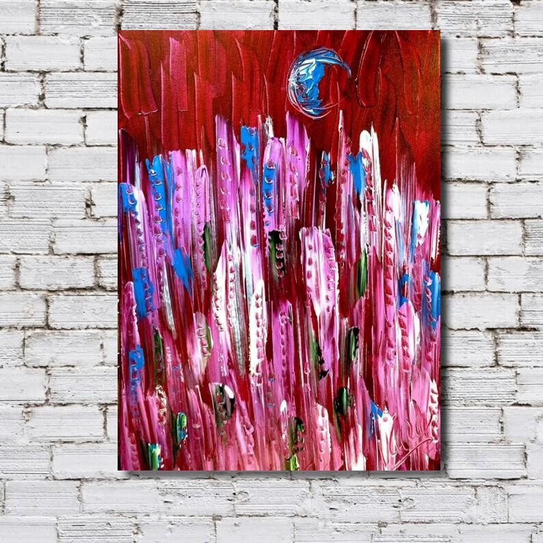 PURPLE CITY   BY KAZAV SIGNED  Original Oil Painting canvas IMPRESSIONIST G87T