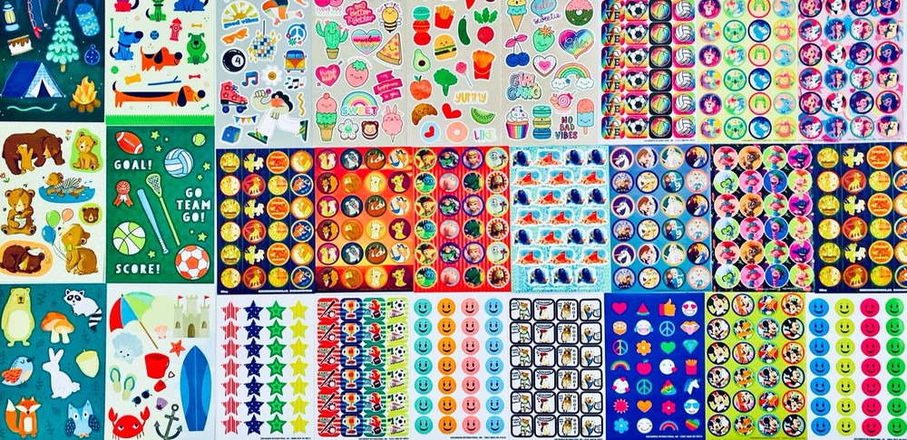 800 STICKER LOT MXD THEMES animals food fruits aliens birthday school bff hearts