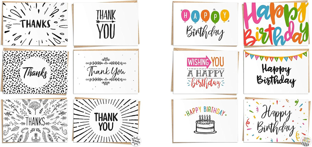 Bundle of 2 Bulk Greeting Card Sets- 120 Pack Happy Birthday Cards and 120 Pack