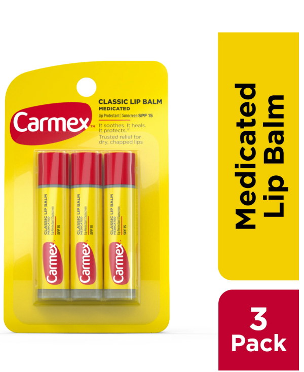Carmex Classic Medicated Lip Balm Stick 0.15 oz 3-Pack