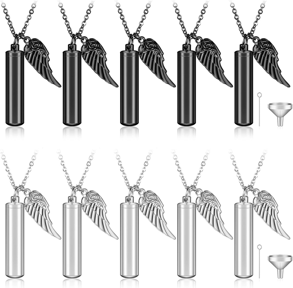 10-Piece Angel Wing Urn Necklace Set for Ashes, Cremation Keepsake Jewelry