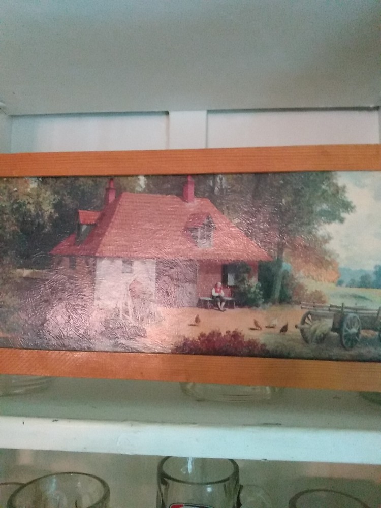 Old Farm Oil Painting  Rustic Frame