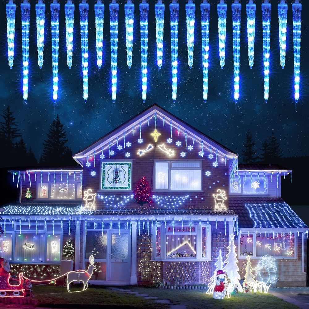 Icicle Christmas Lights Outdoor,13FT 20 Icicles 320 LED Meteor Shower Icicle ...