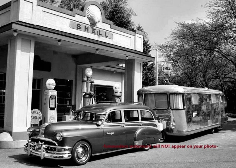 Vintage 1950s Shell Gas Station PHOTO RV Camper Trailer Service Station