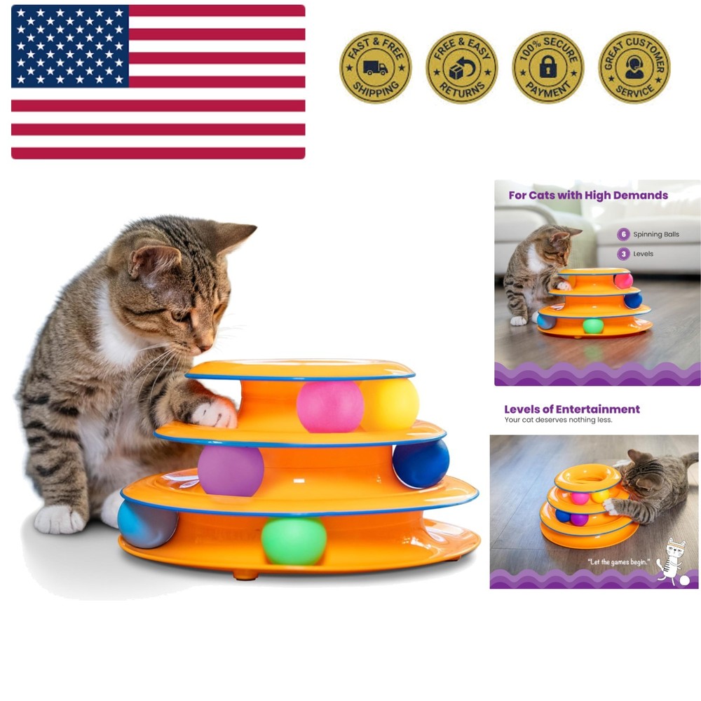 Tower of Tracks 3-Level Cat Track Toy with 6 Balls, Interactive Toy for Indoo...
