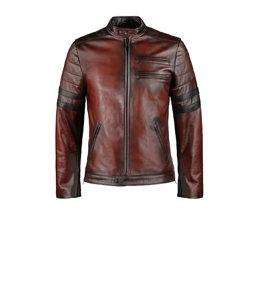 Men's Red Moto Leather Biker Jacket with Zipper - Easy Rider Style