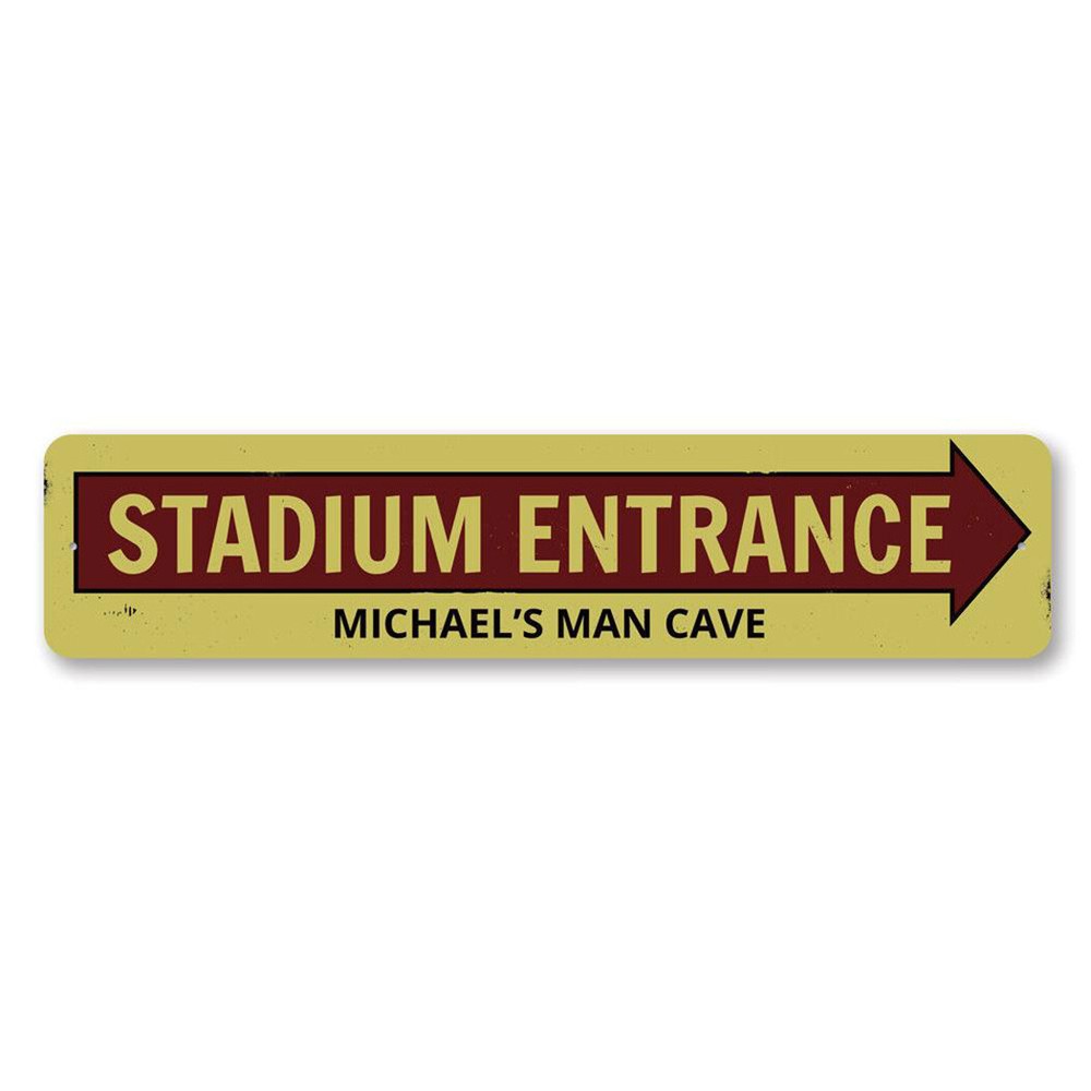 Stadium Entrance Arrow Sign, Personalized Man Cave Name Metal Decor Sign