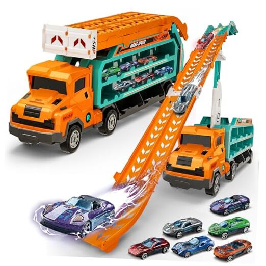 2.8 Ft Race Track Transport Truck Toy for Boys Ages 2-6 Years Old