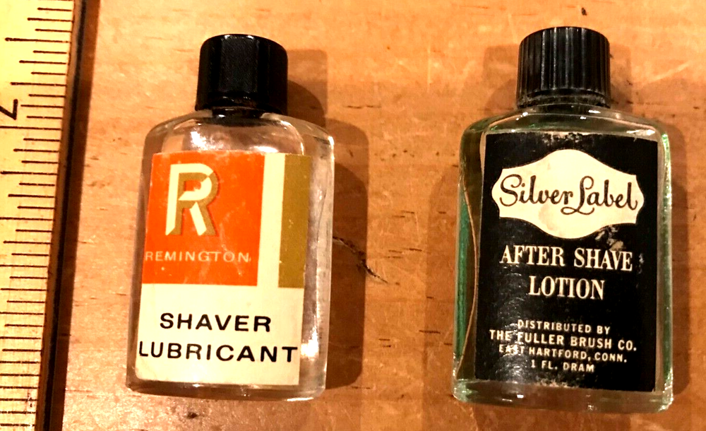 Vintage Silver Label After Shave Lotion Sample Bottle & REMINGTON SHAVER LUBE
