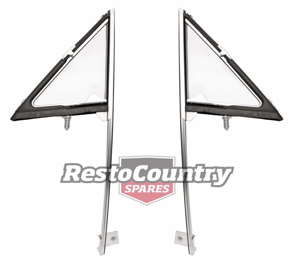 Ford XY Front Quarter Vent Window + Chrome Fame Assembly PAIR Falcon side glass