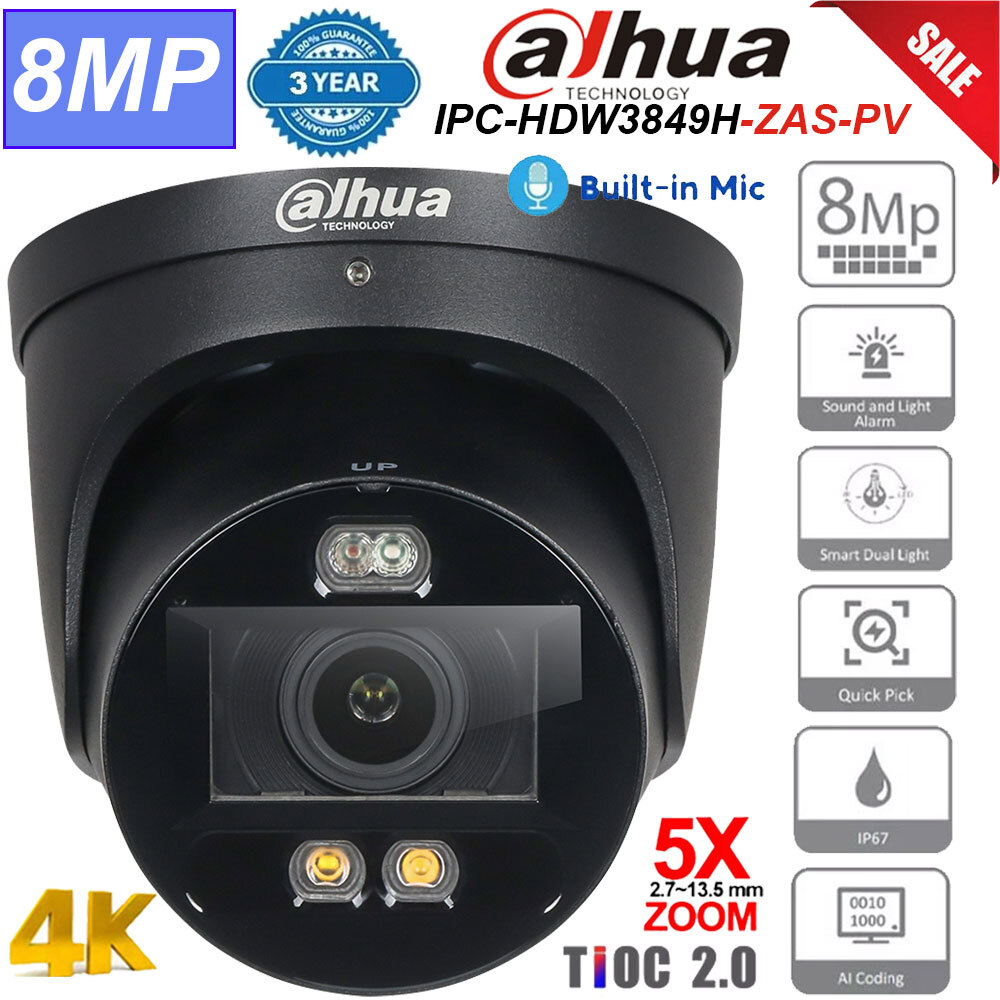 Dahua 8MP 5x Zoom IP Camera IPC-HDW3849H-ZAS-PV Full Color TIOC PoE 2-Way Audio
