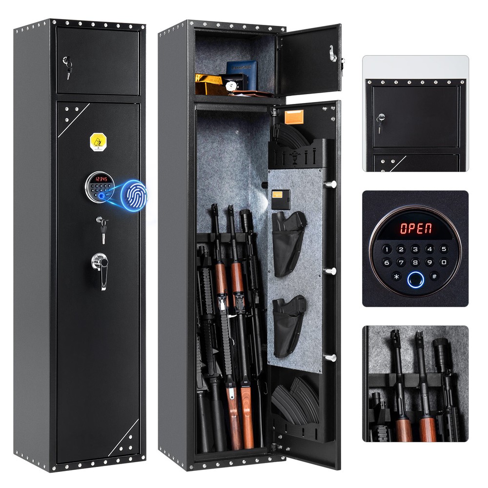 Biometric Fingerprint 6 Gun Safe Gun Cabinet w/Drawer,LED Light,Removable Shelf-image