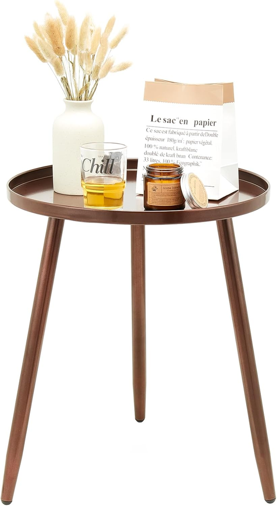 Bronze Metal 3-Leg Round Accent Table for Bedroom or Living Room