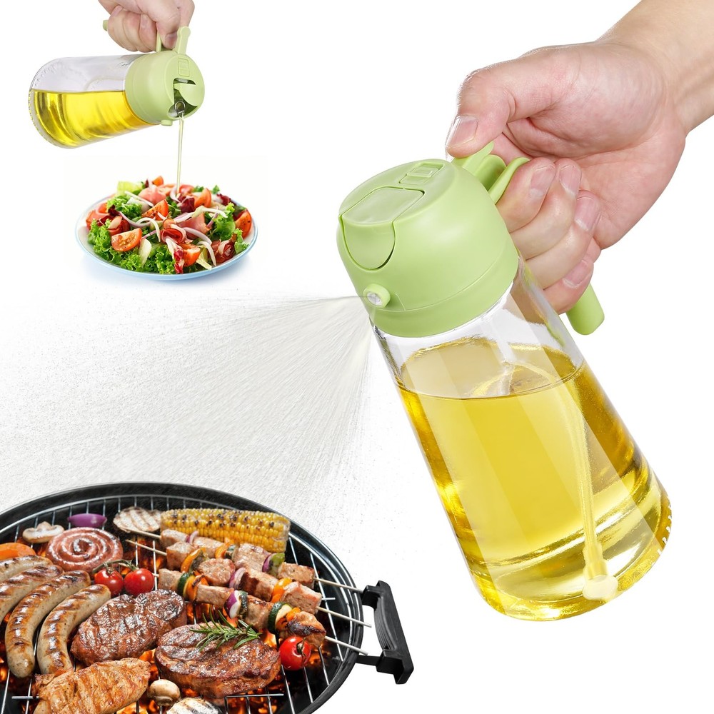 16oz Glass Oil Spray Bottle - 2-in-1 Kitchen Dispenser for Air Fryer & Cooking