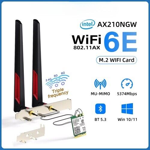 New Intel AX210 Wireless Network Cards 5.3 AX210NGW 10dBi Antenna Desktop Kit