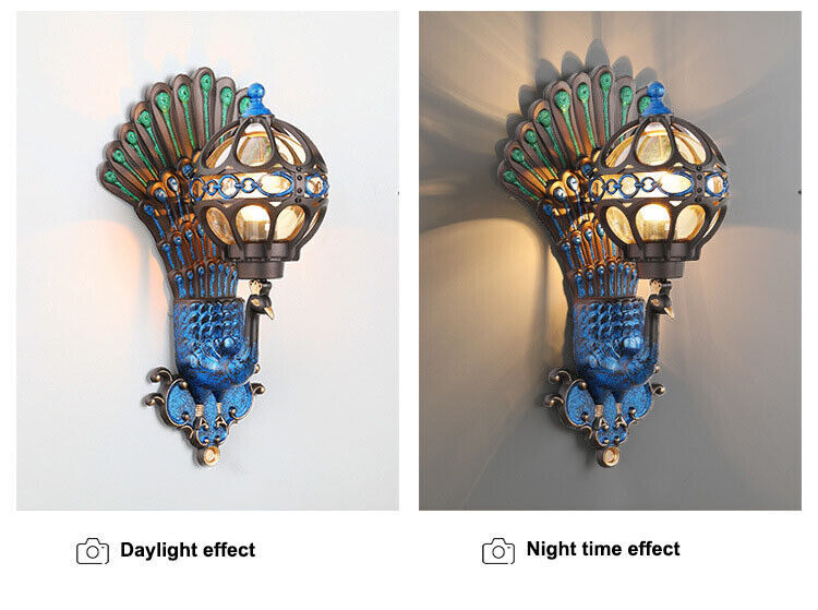 Antique Peacock Wall Sconce Waterproof Vintage Porch Light Fixture