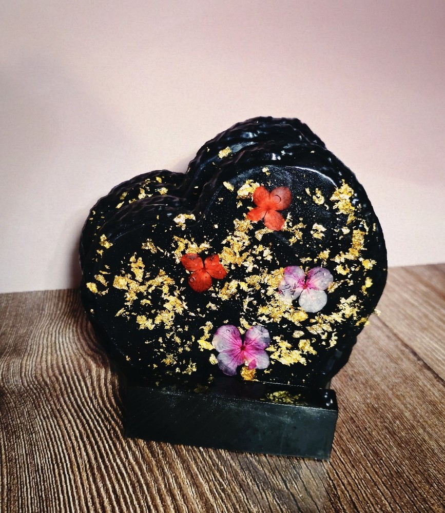 Floral Red Black Heart Shaped 5-Piece Coaster Set