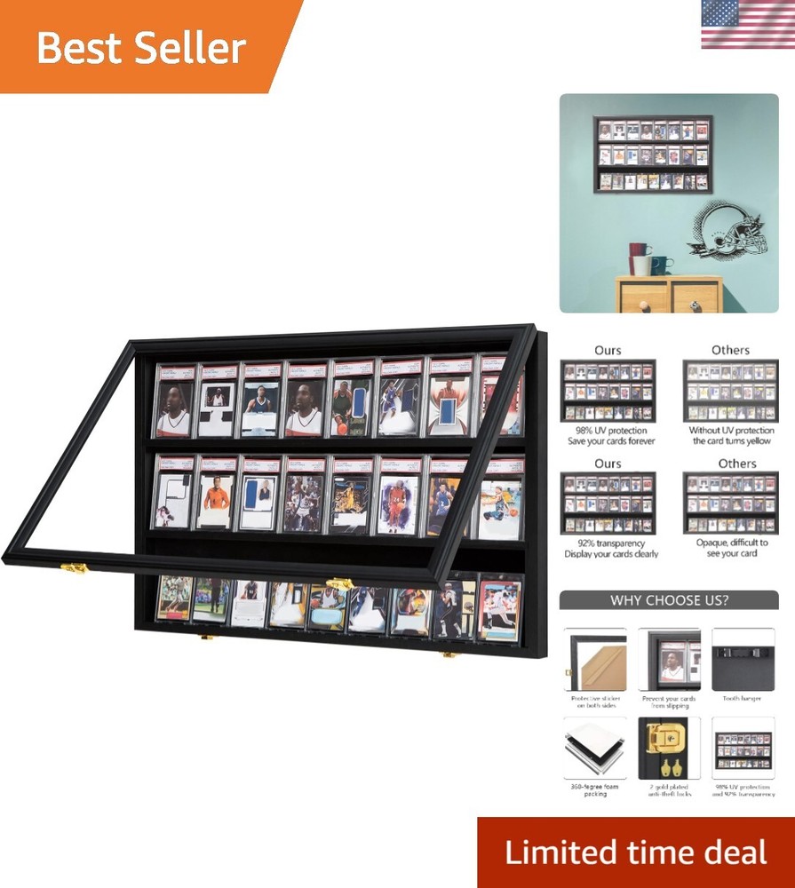 Wall Mount Baseball Card Display Case Holds 24 Graded Sports Cards