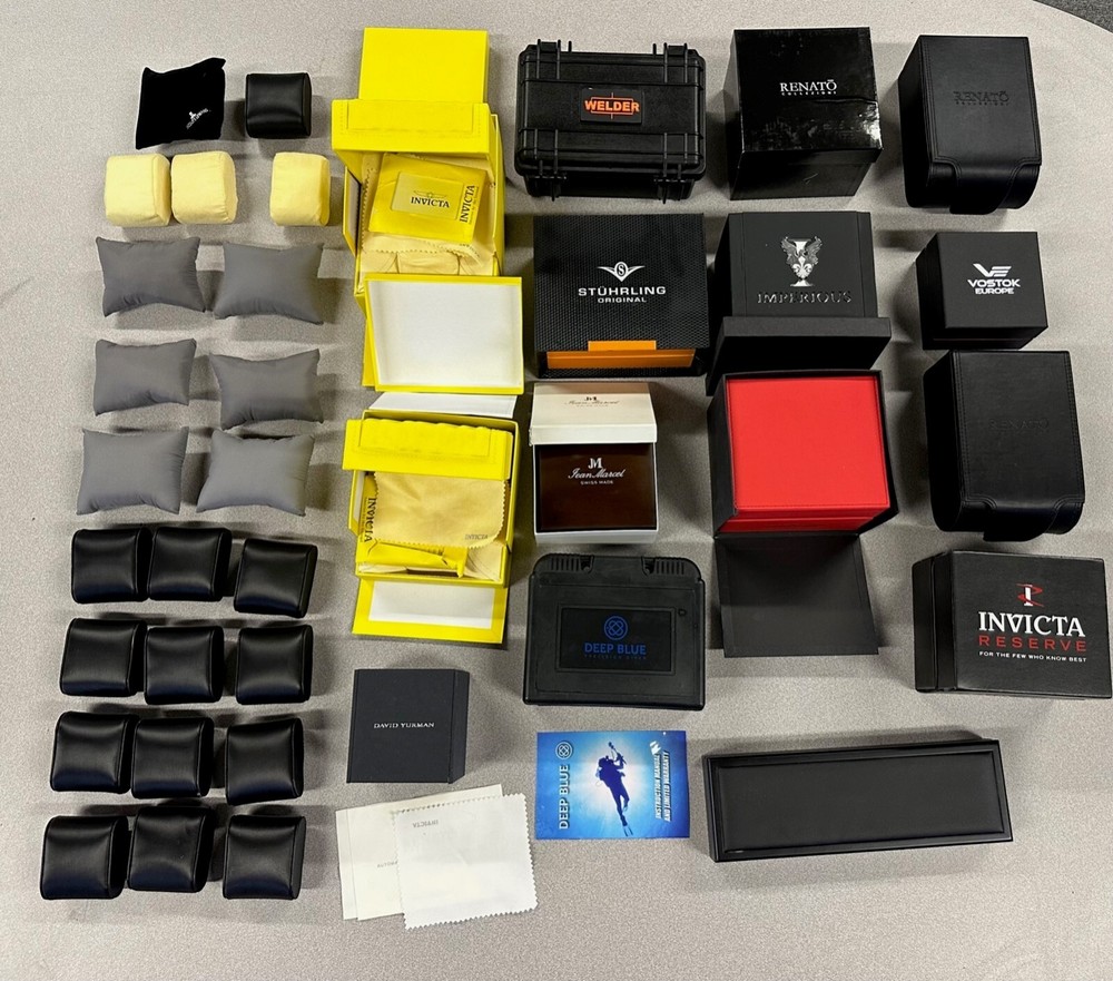 Assorted Watch Box Lot - Stuhring Invicta Welder Imperious Renato Deep Blue Jean