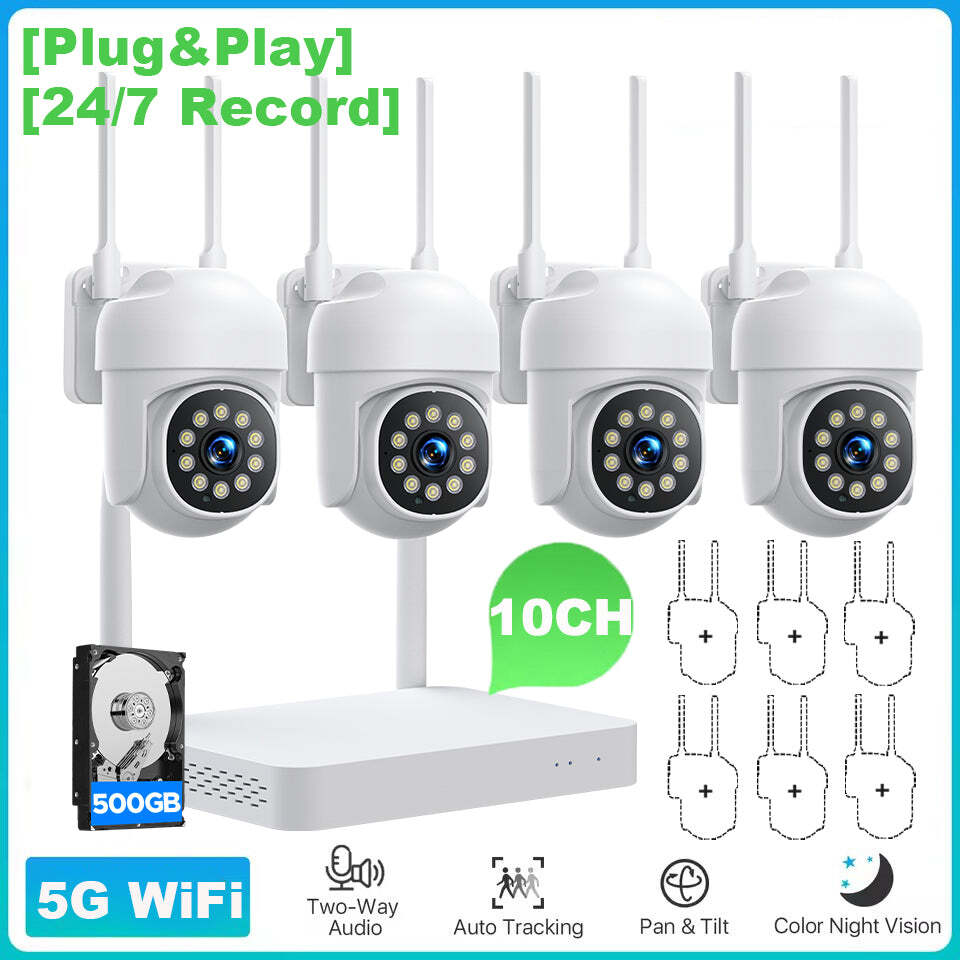 2MP 10CH NVR Full Color Wireless PT IP Security Camera System 2 Way Audio Record