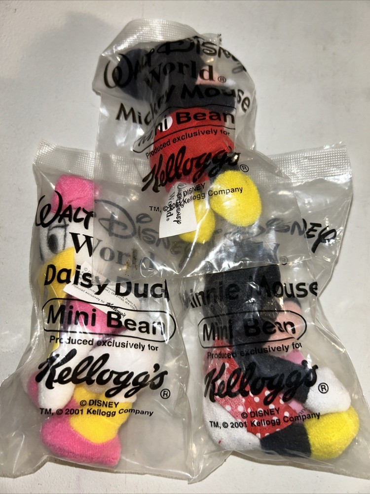 Vintage 2001 Disney World Mini Bean Plush Set Mickey Minnie Daisy Sealed