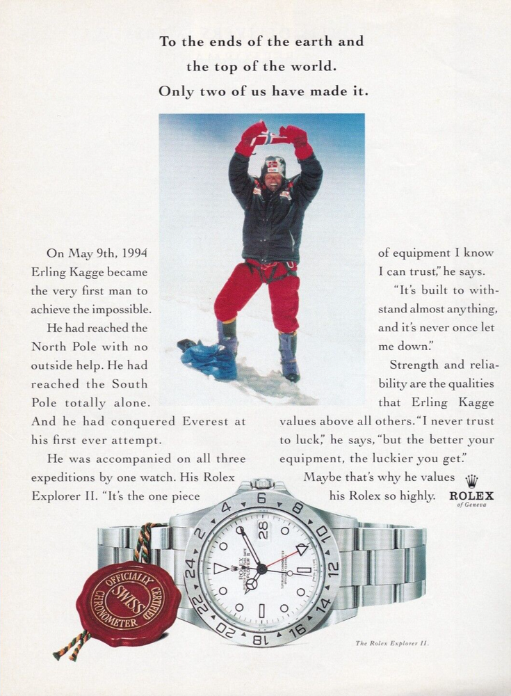 ROLEX Explorer Erling Kagge 1995 Vintage Print Ad Original
