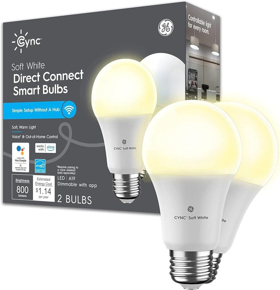 GE CYNC A19 Smart LED Light Bulbs, Soft White, Bluetooth and WiFi Light Bulbs