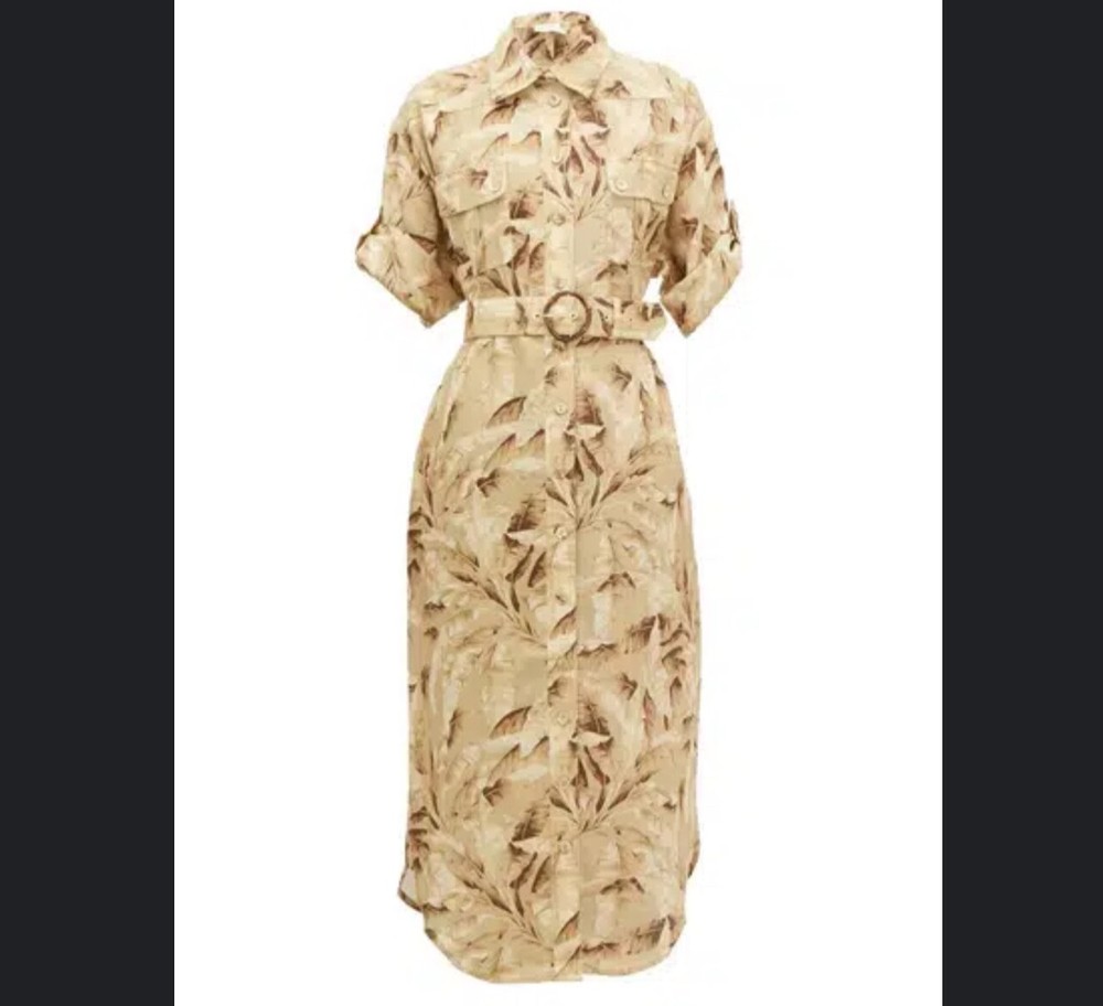 ZIMMERMANN SUPER 8 PALM TREE SAFARI LINEN BELTED SHIRT DRESS Sz 3 AU 14 US 10