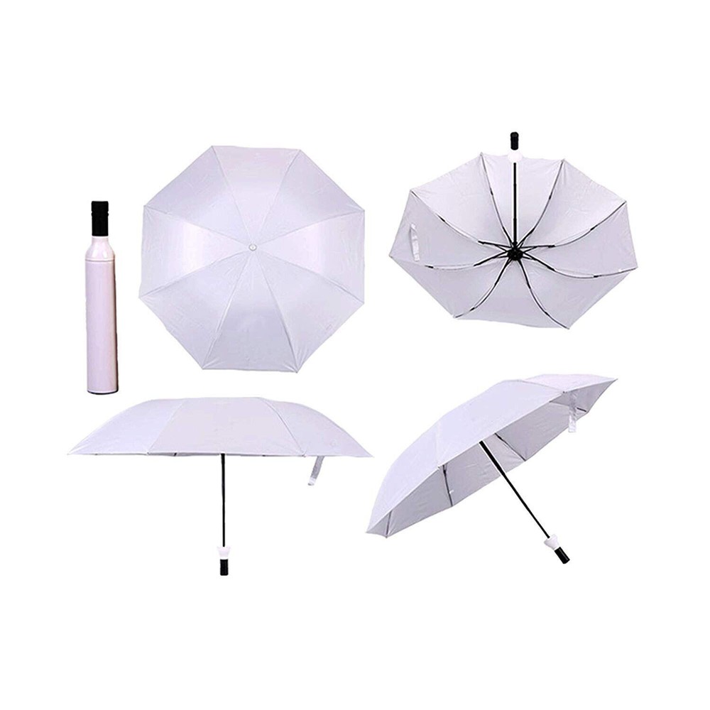 Windproof Double Layer Compact Umbrella with Bottle Cover in Sleek White Design – Perfect for On-the-Go Protection and Style