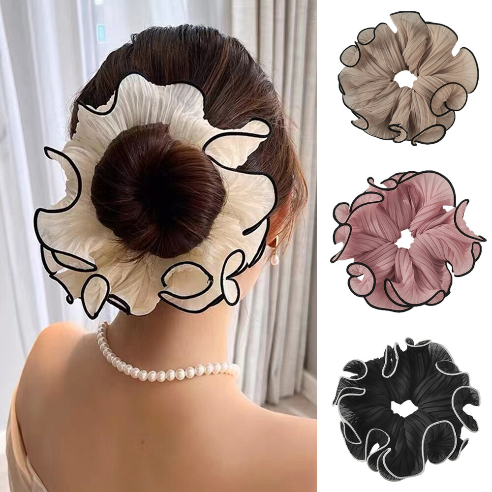 Elegant Organza Chiffon Scrunchie Hair Tie with Elastic Fabric Rope Band