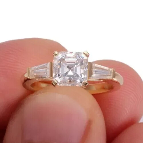 2Ct Asscher Lab Created Diamond Engagement/Wedding Ring 14k Yellow Gold Plated