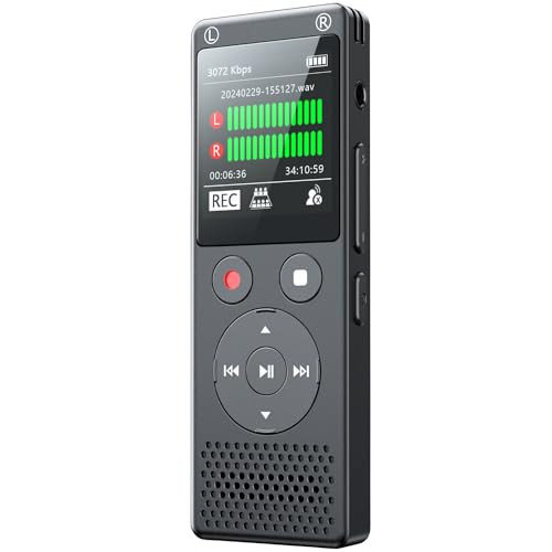 64GB Digital Voice Recorder Voice Activated Recorder 3072 Kbps HD Audio Recor...