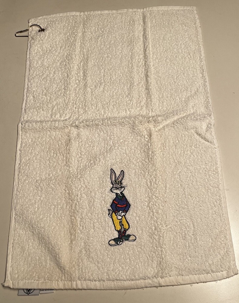 Vintage Warner Bros Bugs Bunny Golf Towel 90s 1993 Acme Sport White Cotton Clip