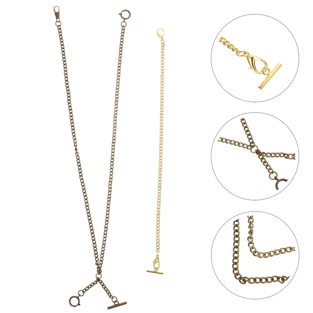 2 Pcs Vintage Pocket Watch Chain Set for Men and Women