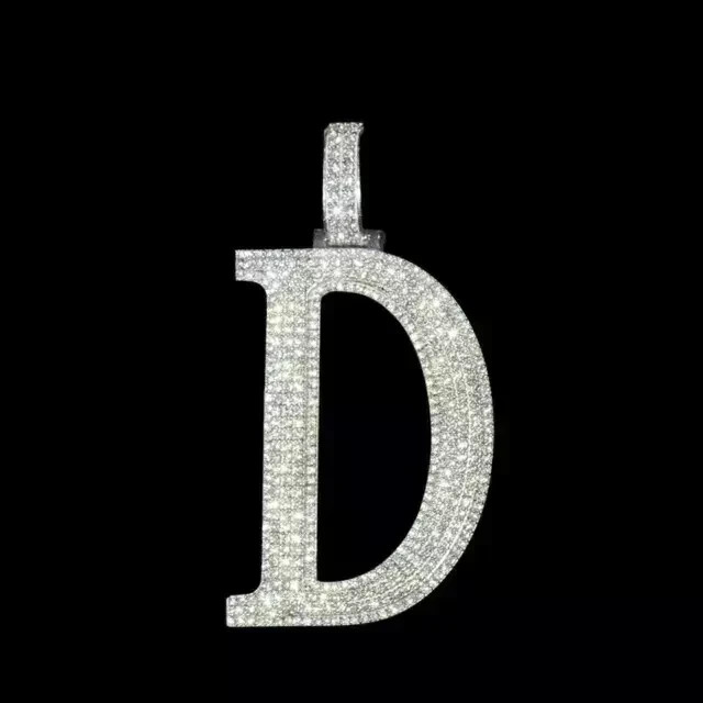 2Ct Round Cut Real Moissanite Custom Letter Men's Pendant 14K White Gold Plated