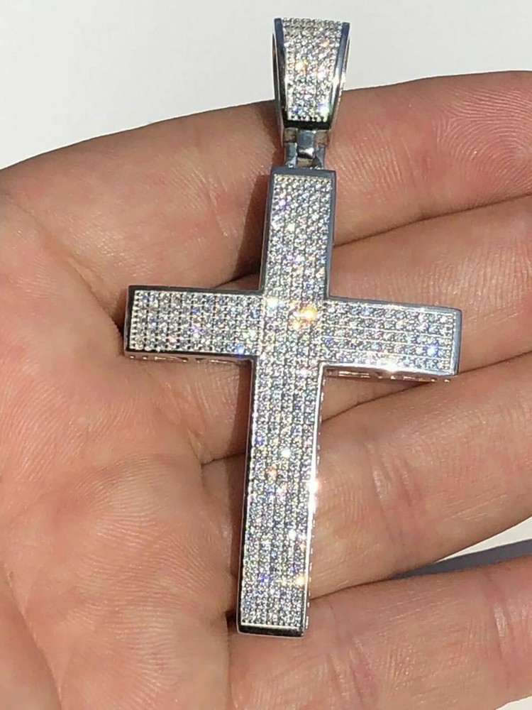 3.00Ctw Round Cut Diamond-Tested Cross Pendant in 925 Sterling Silver