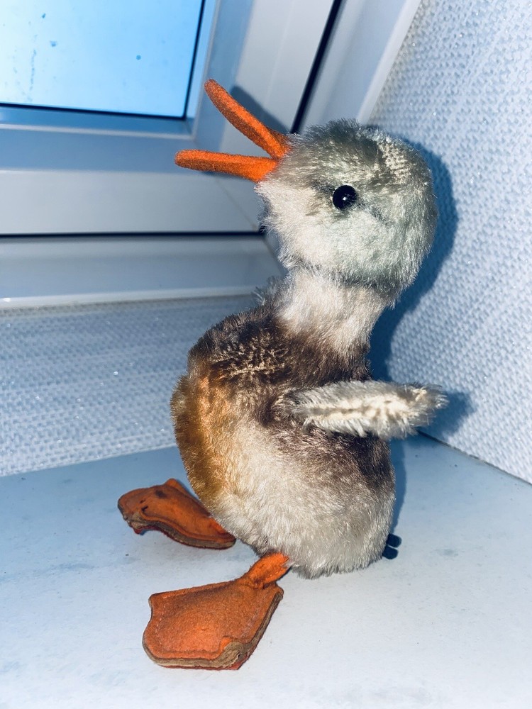 Steiff Colorful Duck standing Mohair Plush 18cm 7in 1960s Vintage Stuffed Animal