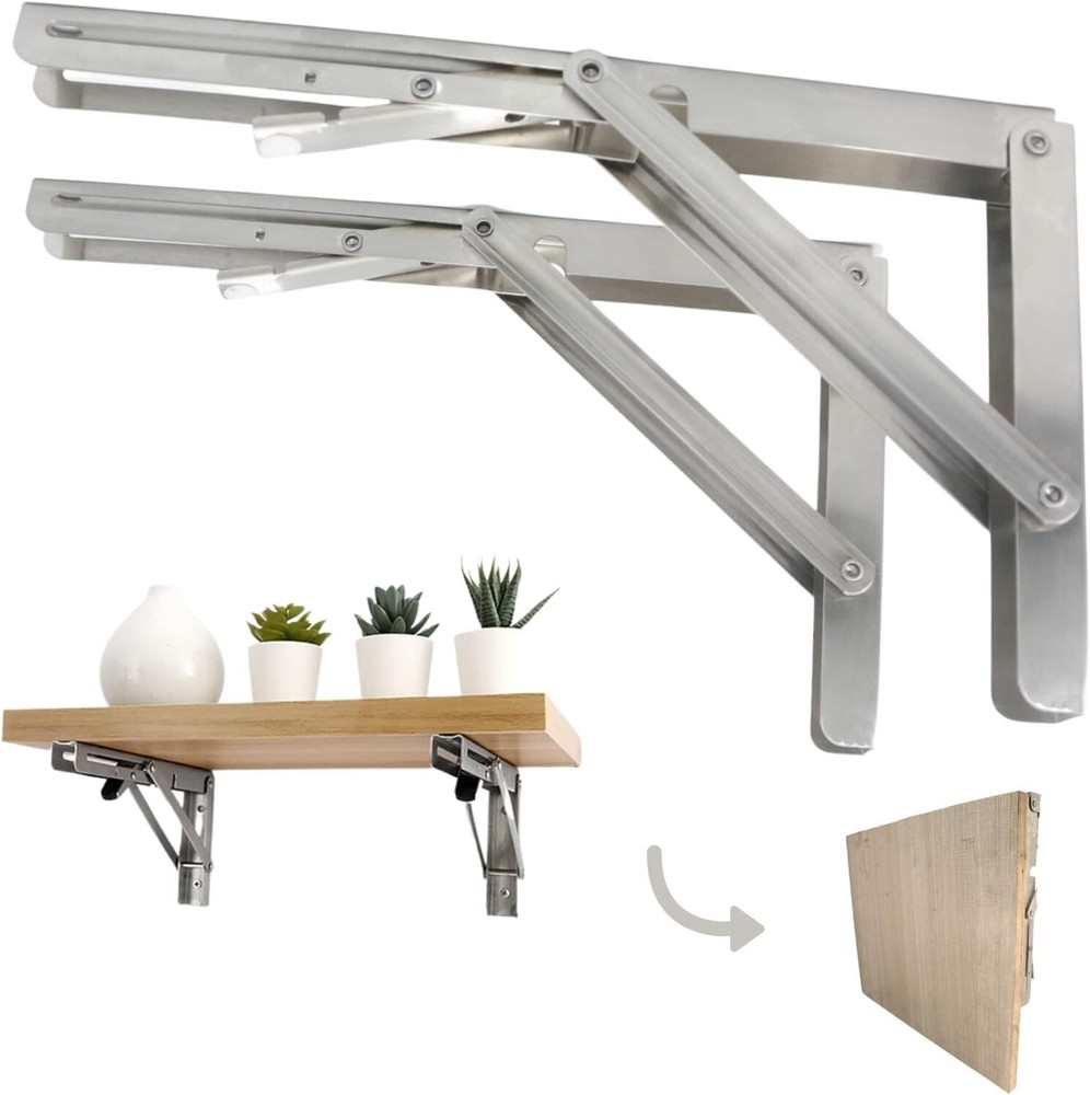 14-Inch Heavy-Duty Folding Shelf Brackets 550lb Capacity Stainless Steel