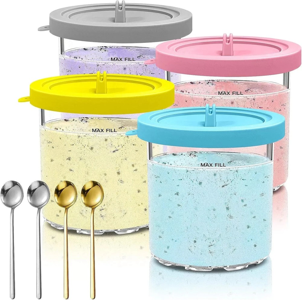 16oz Ninja Creami Pint Containers with Lids - Set of 4 Ideal for Ice Cream