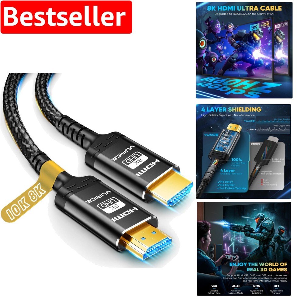 Ultra-Fast 8K HDMI Cable 4K@120Hz Braided 1.5FT to 25FT Options