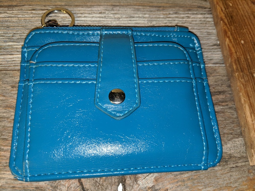 Teal RFID Blocking Credit Card Holder with Key Ring EUC-image