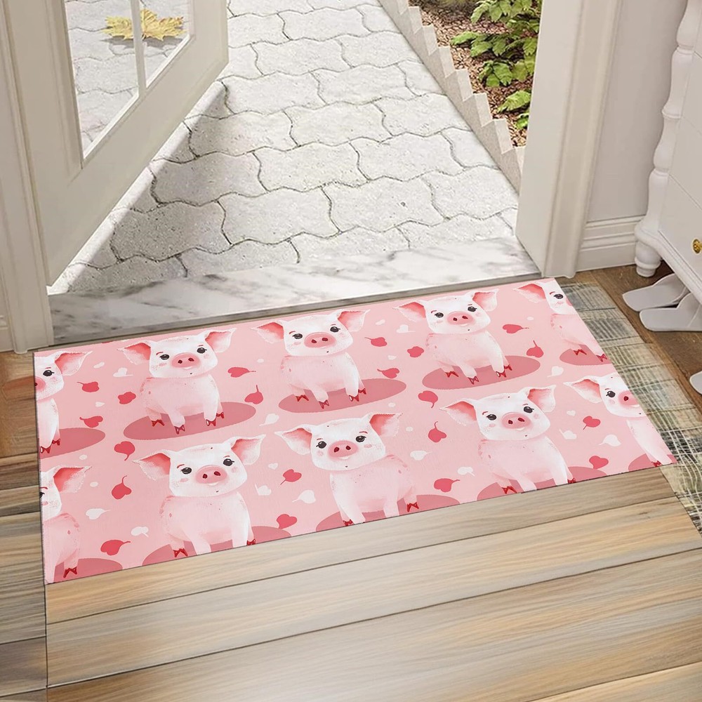 17x29.5 in Pig Front Door Mat Non-Woven Fabric Non-Slip Floor Doormat