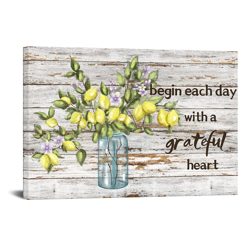 Lemons in Mason Jar Canvas Wall Art Rustic Motivational Quotes Poster Print o...