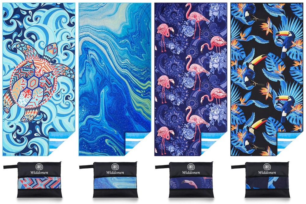 4-Pack Quick-Dry Sand-Free Lightweight Microfiber Beach Towels Compact & Portable