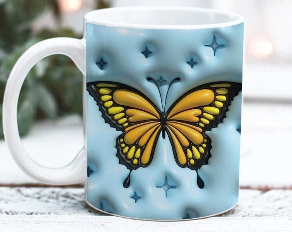 Butterfly Inflated Puff 3d Mug Sublimation Designs Butterfly Inflated Mug Wrap D