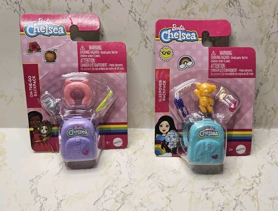 Barbie Chelsea Items Teal Sleepover Backpack & Pink On-the-Go Backpack ~ NEW