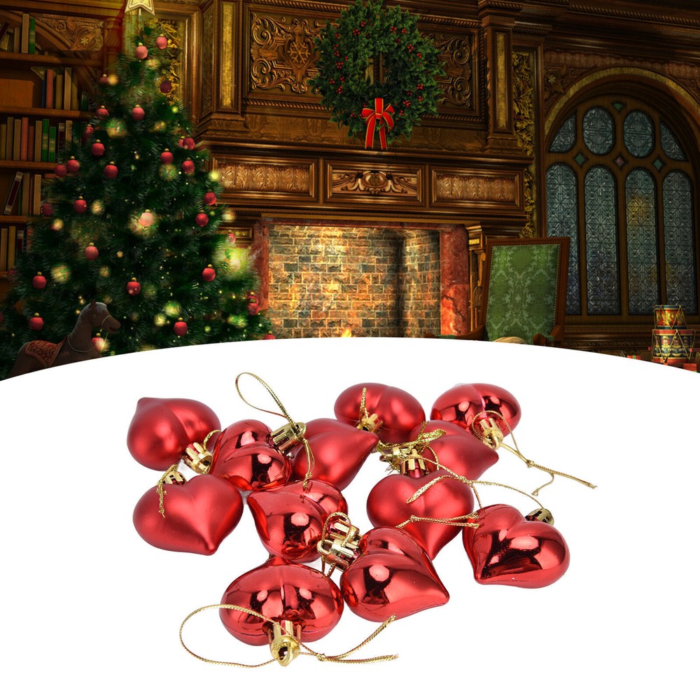 12pcs Christmas Ornament Heart Shape PVC Christmas Tree Hanging Decorations