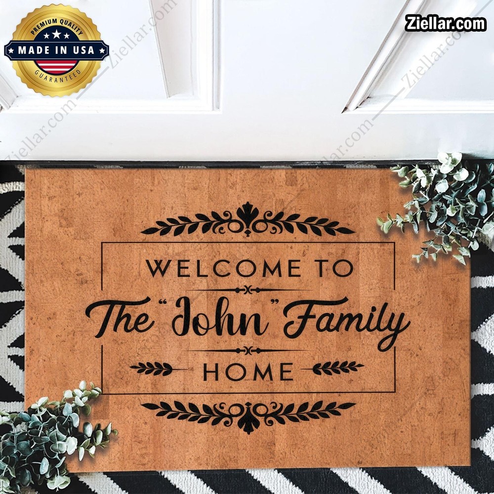 Custom Family Welcome Doormat with Elegant Laurel Design & Personalized Text