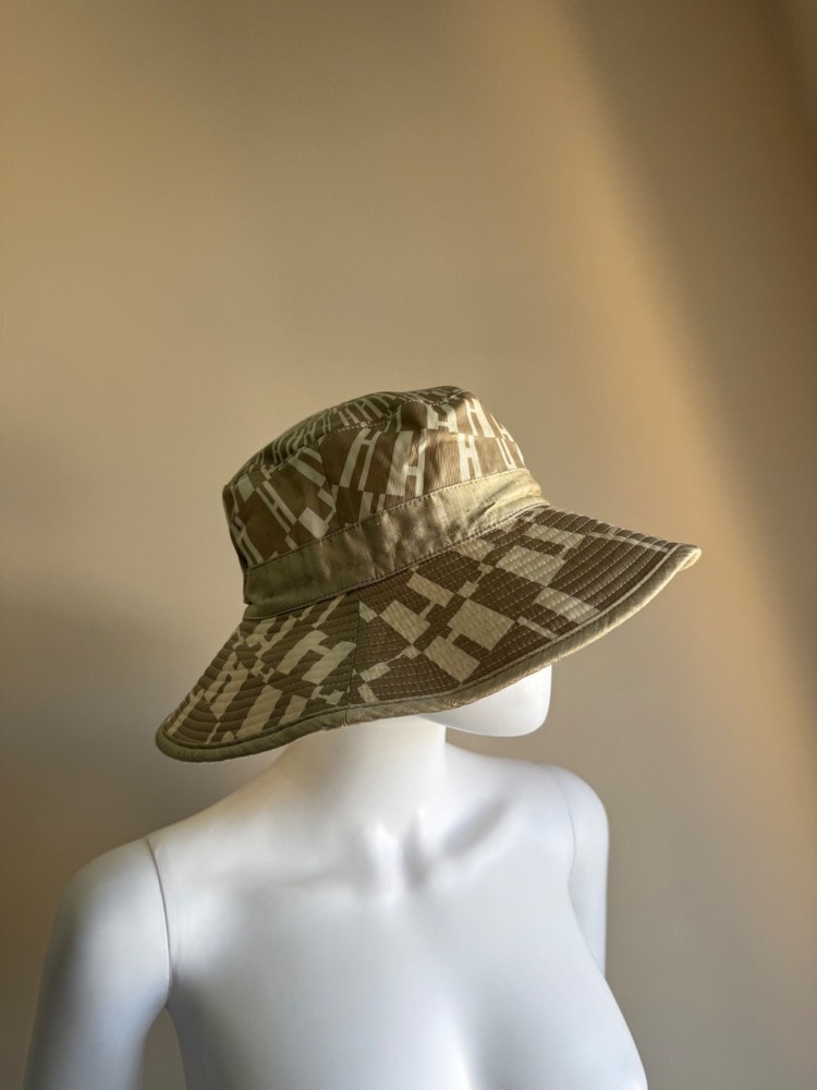 Hermes Womens Beige Silk/Linen Monogram Hat Size 57